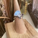Rainbow Moonstone And Garnet Solid Sterling Silver Ring Size 6 Red Photo 1