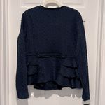Sundance Ruffled Joy Assyemetrical Jacket Cardigan Navy Blue Large Textured Moto Photo 4