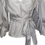 EXPRESS Belted Wrap Tie Top 3/4" Balloon Sleeves Cerulean Blue & White NWOT S Photo 3