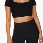 Aritzia  Babaton sculpt knit rib short sleeve square neck crop top sz m‎ black Photo 0