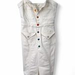 New MOTHER | XS | To The Point Dress Rainbow Button White Denim Dress BodyCon Photo 1