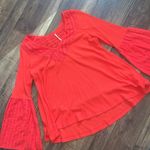 Free People $88  Parisian Red Eyelet S boho lace V Neck Puff Sleeve top Nwot fall Photo 7