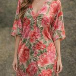 Vintage Floral Kimono Dress Hawaiian tropical Mumu Red Size L Photo 0