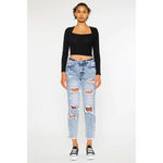 KanCan USA NWT Kancan Collie Super High Rise Distressed Frayed Hem Mom Jeans Size 7/27 Photo 1