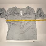Loft  Womens Top Sz M Metallic Gray Ruffle Sleeve Satin Career Elegant Blouse New Photo 4