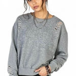 New Look Distressed Ripped Cotton Cropped Sweatshirt Womens L Gray Y2K Grunge Photo 0