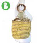 Nanette Lepore  YELLOW & BEIGE STRAW BAG WITH WOODEN HANDLE "CLEMENTINE" Photo 2