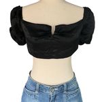 superdown Black Puffer Sleeve Satin Crop Top With Zipper In Back Photo 7