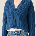 Ganni Rib Knit Cardigan Dutch Blue Boxy Wool Cropped Sweater Photo 0