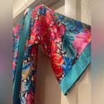 American Vintage VTG 70s 80s Heather Collection Hot Pink & Teal Blue Florl Kimono Robe Bathrobe Photo 5