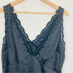 Nasty Gal NWT black satin scalloped edge lace trimmed slip dress. Size 12 Photo 2