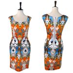 Maggy London Women's Scoop Neck Orange Blue Abstract Sheath Dress Size 8 Photo 10
