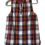 NWT J Crew Plaid Ruffle Mock Neck Tank Top Blouse Size 0 Red‎ Holiday Tartan Red Photo 0