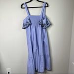 Kate Spade  blue ruffle floral embroidered‎ midi dress size large Photo 4