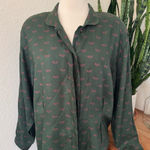 Vintage Jarrod’s Rayon Equestrian Print Button Down Shirt Green Blouse size 14 Photo 0