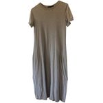 DKNY sz M Womens Gray 100% Cotton Long Short Sleeve Maxi Shirt Dress Casual Cozy Photo 1
