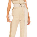 frame denim FRAME Tonal Sleeveless Khaki‎ Jumpsuit Two-Tone Utility Style Casual Chic Sz XS Photo 0