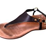 Vionic Kirra Black Leather Thong Sandals Size 6 Ring Detail Arch Support Comfort Photo 1