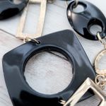 Vintage Necklace Extra Long Geometric Black & Gold Tone Photo 3