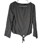 Max jeans Long Sleeve Crew Neck Tie Front Top Black Plaid Sz S 100% Cotton Photo 1