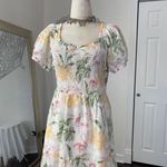Place 100% Cotton White Pastel Green Pink Milkmaid Flamingo Floral Midi Dress L Size L Photo 2