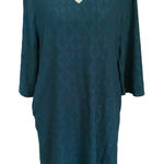 Chico's Size 1 M Eyelet Lace Wide Sleeve Shift Dress Dragonfly Blue Teal Pockets Photo 0