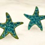 Sterling Silver Turquoise Rhinestone Starfish Stud Earrings Crystals Sparkle Blue Photo 0
