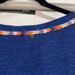 Free People  We The Free Blue Thermal Rainbow Trim Button Henley L Embroidered‎ Photo 5