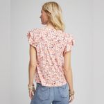 Chico's Size 2/US L Touch of Cool Tiered Ruffle Flutter Sleeved Tee/ Alabaster Photo 1