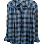 Pink Rose Blue/Black Plaid Long Sleeve Button Up Shirt Size Medium Soft Relaxed Photo 0