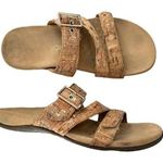 Vionic Skylar Brown Cork Print Adjustable Buckle Slide Slip On Sandals Photo 0