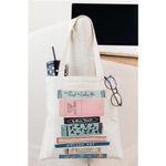 Kate Spade New York Canvas Tote Bag with Interior Pocket "Books Theme" Photo 2