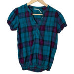 Kimchi Blue blue pink plaid short sleeve top small Photo 0