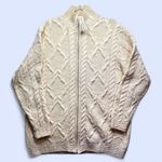 Vintage 70s 80s Ivory Wool Cable Knit Fisherman Sweater Cardigan Thomas Keeling Size 1X Photo 0