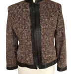 Kate Hill  Chocolate Brown Wool blend Tweed Jacket 6P Short Leather Trim Photo 0