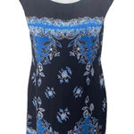 CeCe  Black Blue Drop Sleeve Round Neck Floral Bandana Mini Shift Dress Size 6 Photo 0