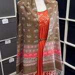 Sam Well Pashmina Long Cashmere Brown and Coral Red Elephant Patterned Scarf Photo 3