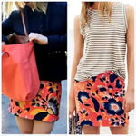 J.Crew Postage Stamp A-Line Linen Skirt Hibiscus Floral Neon Orange Navy Size 2 Photo 6