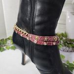 Gold Cuban Link Chain and Burgundy Leather Boot Ankle Bracelet Green Photo 0