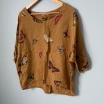 VIOLA BORGHI Butterfly Print 100% Linen Top 3/4 Sleeve Made in Italy Size Medium Brown Photo 2