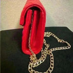 Francesca’s NWT Red Quilted Chevron Gold Chain Link Handbag Photo 2