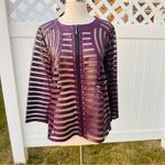 Chico's Travelers Purple Faux Leather Stripe Mesh Zip-Front Jacket Photo 4