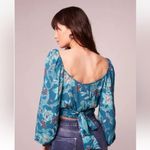 Band of Gypsies  NWT Sybille Deep Teal Floral Long Sleeve Crossover Crop Top S Photo 7