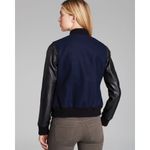 True Religion New NWT Womens Varsity Leather Jacket M Dark Navy Blue Black Wool Photo 6