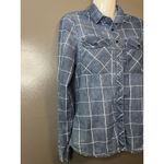 Japna  Shirt Womens Small Blue Chambray Windowpane Plaid Button Down Long Sleeve Photo 1