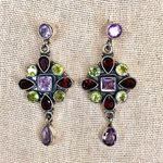 Amethyst Garnet Peridot Sterling Silver Drop Dangle Faceted Earrings Photo 0