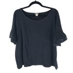 J.Crew Flare Sleeve T-Shirt Top Crochet Trim Scoop Neck Cotton Black XL Photo 0