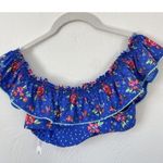Vera Bradley  Floral Blue Ruffle Off-The-Shoulder Bikini Top W/ Straps $82 Size M Photo 5