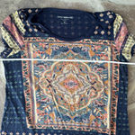 Lucky Brand Navy Tan Multicolor Bohemian Blouse 1XL Photo 2