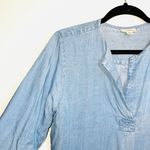 J.Jill  Denim Medium Chambray Wash Split Neck Tunic Top Photo 2